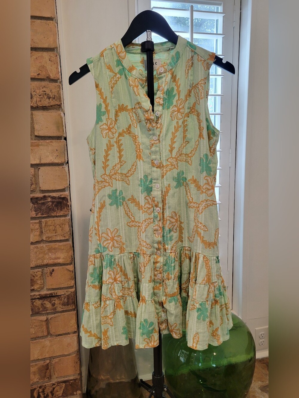 Joie Sleeveless Mini Dress in Mint with Mustard and Aqua Floral Print